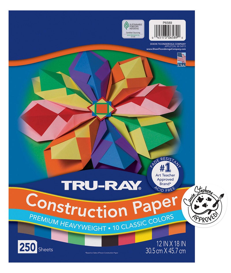 Tru-RayÂ® PAC6589 Construction Paper Bulk Assortment, 10 Assorted Colors, 12" x 18", 250 Sheets - Image 1